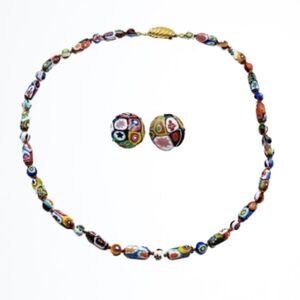 ⚠️SALE⚠️ Glass Millifiore Colorful Beaded Necklace and Earring Set